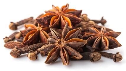 Fototapeta premium Angled Close-Up of Aromatic Dried Cloves in Loose Heap, Square Composition on white background