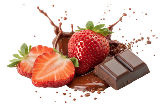 Delicious strawberries and chocolate treat with melted chocolate splashes