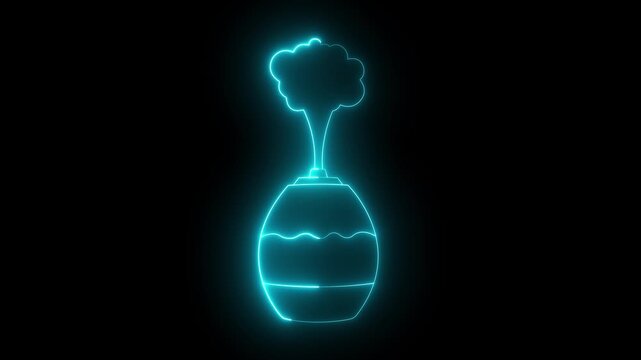 glowing neon Modern home humidifier icon isolated on black background. Humidifier air diffuser. Purifier microclimate. smart home air humidifier releasing air. 4k video animation.