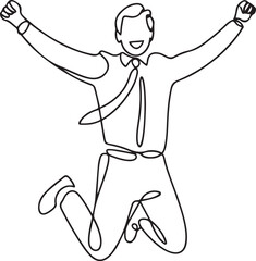 Fototapeta premium Continuous line, drawing of Office worker jumping happy.one line vector illustration with white background
