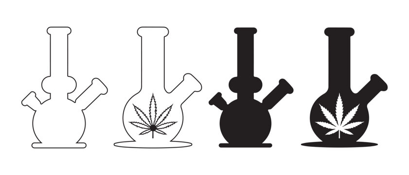 Set of Marijuana Bong Icons Isolated on White Background.