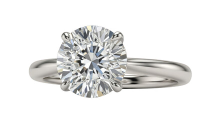 Large Round Diamond Solitaire Engagement Ring in White Gold isolated on a transparent background 1