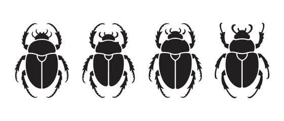 Scarab Beetles Silhouette Isolated on White Background.