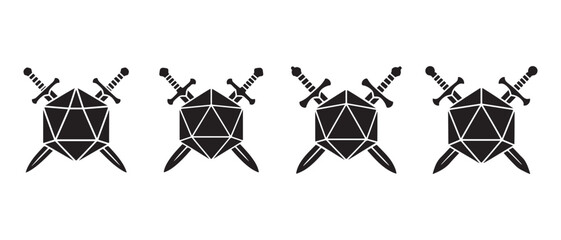 Dice and Swords Emblem Icons isolated on white background.