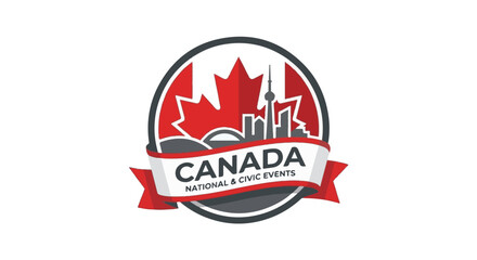 Obraz premium Official logo for canada national and civic events featuring a maple leaf and city skyline
