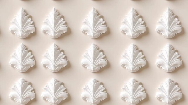 White plaster relief forms a unique pattern on a wall, with clear details visible in four distinct sections showcasing the design