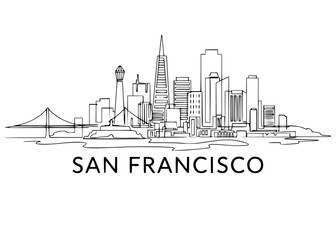 Obraz premium San Francisco capacity line art, iconic architecture drawing, urban bridge sketch, black and white city landmark artwork