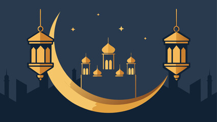 Elegant ramadan night with crescent moon and lanterns