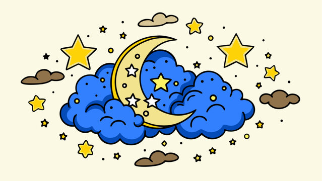 Whimsical night sky with moon and stars