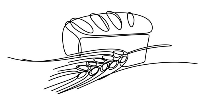Minimalist continuous line art illustrating the connection between a loaf of bread and wheat Vector, illustration