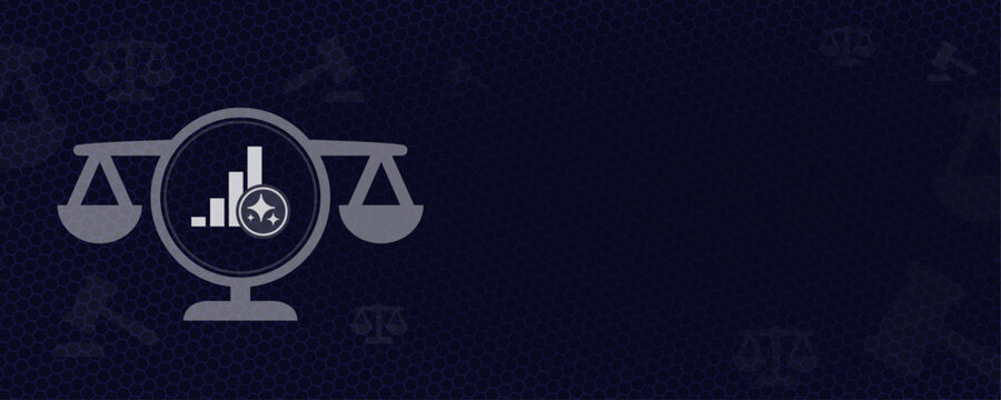 AI in Financial Law and Stock Market Regulation, Scales of Justice with Growth Chart and AI Sparkles Vektor, Copy Space for Fintech and Investment Law Design