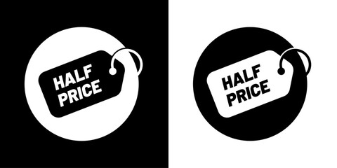 Half Price Sale Tag Icon in Black and White