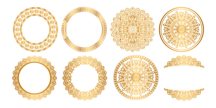Set mandala with Luxury golden pattern circle islamic wedding frame mandala invitation with vintage