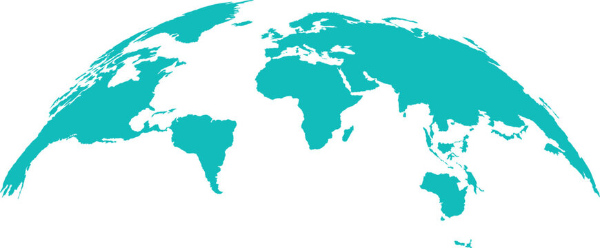 Teal Curved World Map Silhouette - Modern Global Concept Vector Illustration