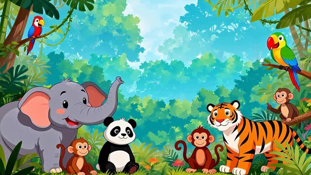 Jungle animals in cartoon style