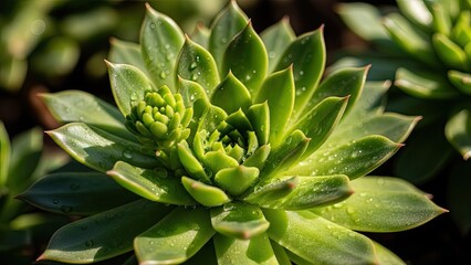 A close-up view of a vibrant green succulent plant in a garden