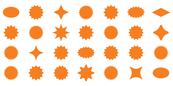 starburst badge shape for sale label, discount sticker, promotional tag, price badge, and marketing design. Wavy and pointed discount label badge. Promotional sale sticker elements for price tags. 