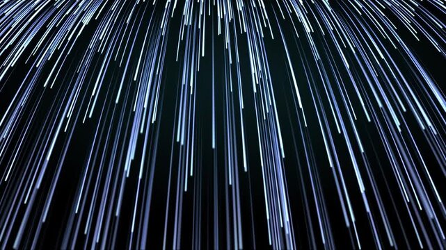  Falling blue light streaks on dark background, abstract data rain animation with glowing lines, futuristic digital flow for technology, speed and motion visuals. seamless loop