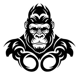 Obraz premium illustration depicts the head and shoulders of a gorilla in a tribal or tattoo art style