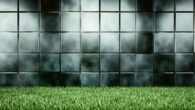 Footage shows grass and a wall with fog in a dimly lit area, highlighting texture and layers in an interesting way