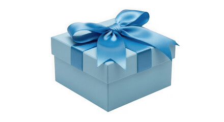 Obraz premium Light blue gift box with ribbon bow isolated on transparent background