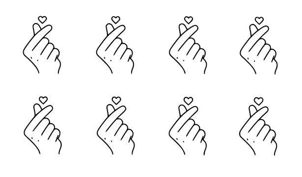 Mini finger heart hand line icon set with love gesture vector illustration