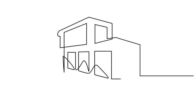 Continuous one line house drawing animation, modern home icon and real estate logo design, Full-length animation