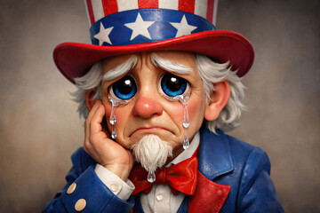 Sad USA American Uncle Sam Character. America in Crisis Concept