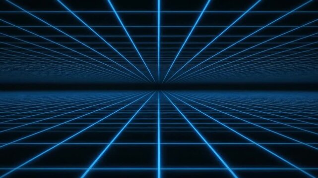 Neon Grid Abstraction: A captivating perspective of a glowing neon grid extending into the distance, evoking a sense of futuristic technology and digital artistry.