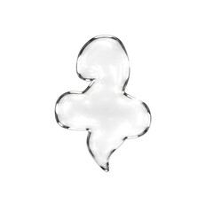 Fototapeta premium A transparent, glass-like speech bubble shape with rounded edges and a pointed tail at the bottom, set against a plain white background.