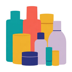 Colorful assortment of cosmetic products in flat vector illustration beauty and self care