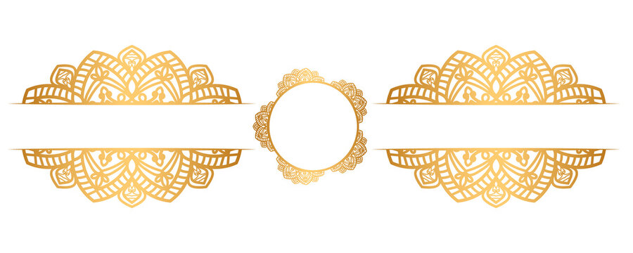 Gold vintage title frame with mandala islamic invitation wedding card or ramadan kareem festival transparent background