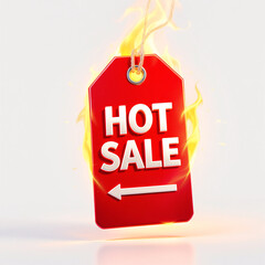 Prominent red hot sale tag with dynamic yellow flame effect