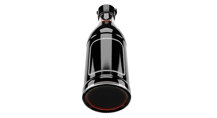 black glass bottle with black lid isolated on white.