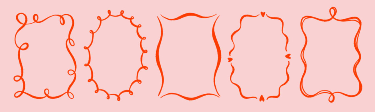 Whimsical bachelorette frames and borders with wavy squiggly lines. Oval and rectangle shape decorative borders. Whimsical wedding and bachelorette decorative frames.