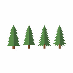 Fototapeta premium Minimalist Green Fir Trees Set, Isolated on White Background