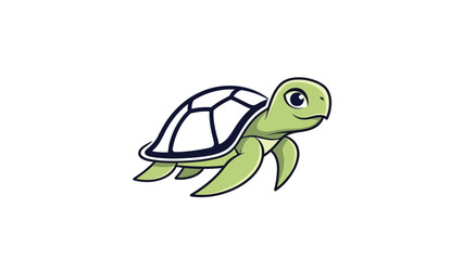 Friendly green sea turtle swimming forward in stylized illustration style perfect for educational or nature projects.