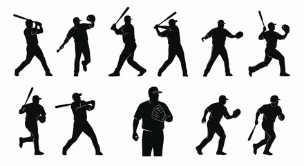 Collection of Baseball Player Silhouettes in Action