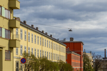 Urban Residential Architecture in Bislett Oslo Norway with Functionalist Balconies and Neoclassical Apartment Blocks under Overcast Sky