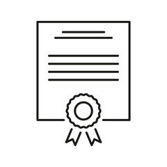 Certificate With Ribbon Line Icon. Achievement Recognition, Award Certification, And Official Document Outline Symbol. Educational Accomplishment. Editable Stroke. Isolated Vector Illustration