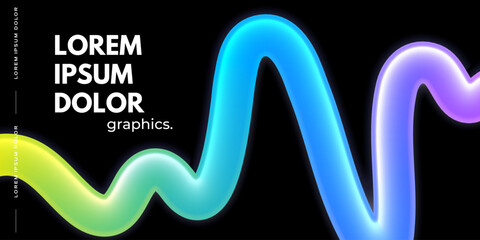 Curvy colorful 3d ribbon on black background. Place for text.