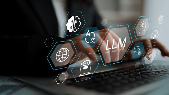 Modern Technology Concept with Hands on Keyboard, Language Processing Symbols, AI Innovation, and User Interaction in Professional Environment Gluon.