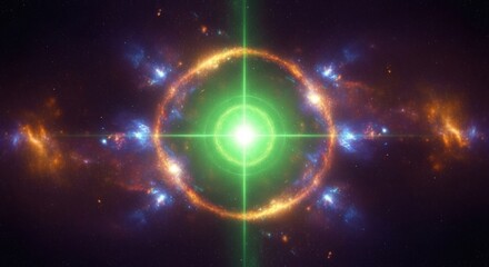 Obraz premium Star with glowing ring, emanating bright light and nebulae in dark space