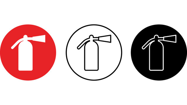 Three fire extinguisher icons in red, white, and black circles