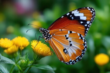 Obraz premium Monarch Butterfly on Yellow Flower Close Up