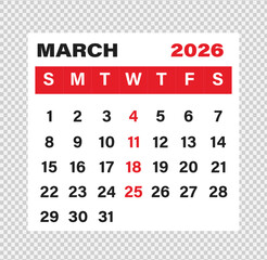 March Calendar Month vector illustration 2026