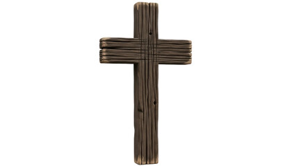 Rustic wooden cross isolated on transparent background