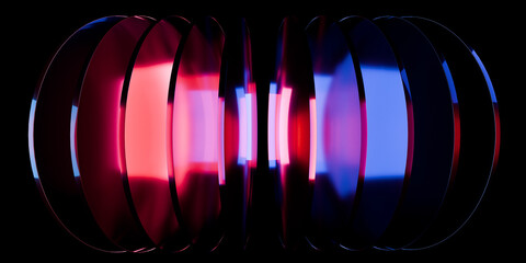 Vibrant cyber elements of transparent glass and liquid acrylic purple blue glow on black backdrop cinematic tech background design cover art visuals 3d rendering © IM_VISUALS