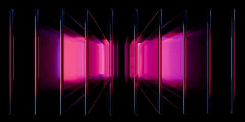 Cyber elements made of transparent glass and liquid acrylic purple blue glow on black backdrop cinematic tech background design cover art visuals 3d rendering © IM_VISUALS