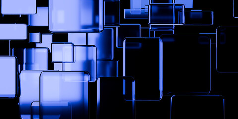 Abstract futuristic iridescent glass shapes with neon reflections glossy transparent panels ribbons on dark tech background for UI web ads wallpaper 3d rendering © IM_VISUALS